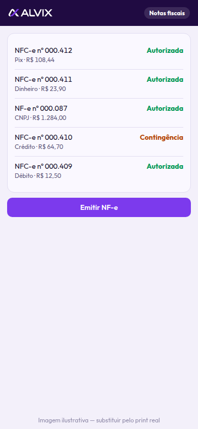Lista de notas fiscais emitidas no Alvinex ERP