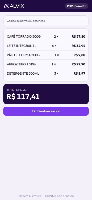PDV do Alvinex ERP no celular